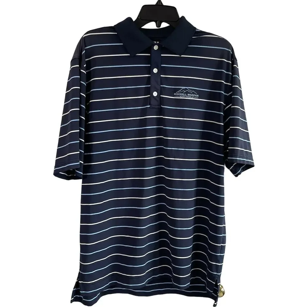 Footjoy Golf Polo Shirt Mens Large Blue Striped Performance Short Sleeve Golfer